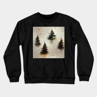 Watercolor Winter Christmas Trees, Gold and Green Crewneck Sweatshirt